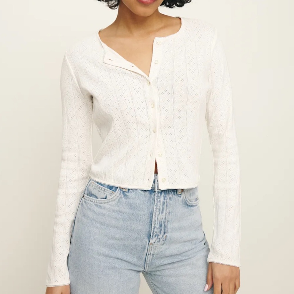 Reformation Cream pointelle cardigan